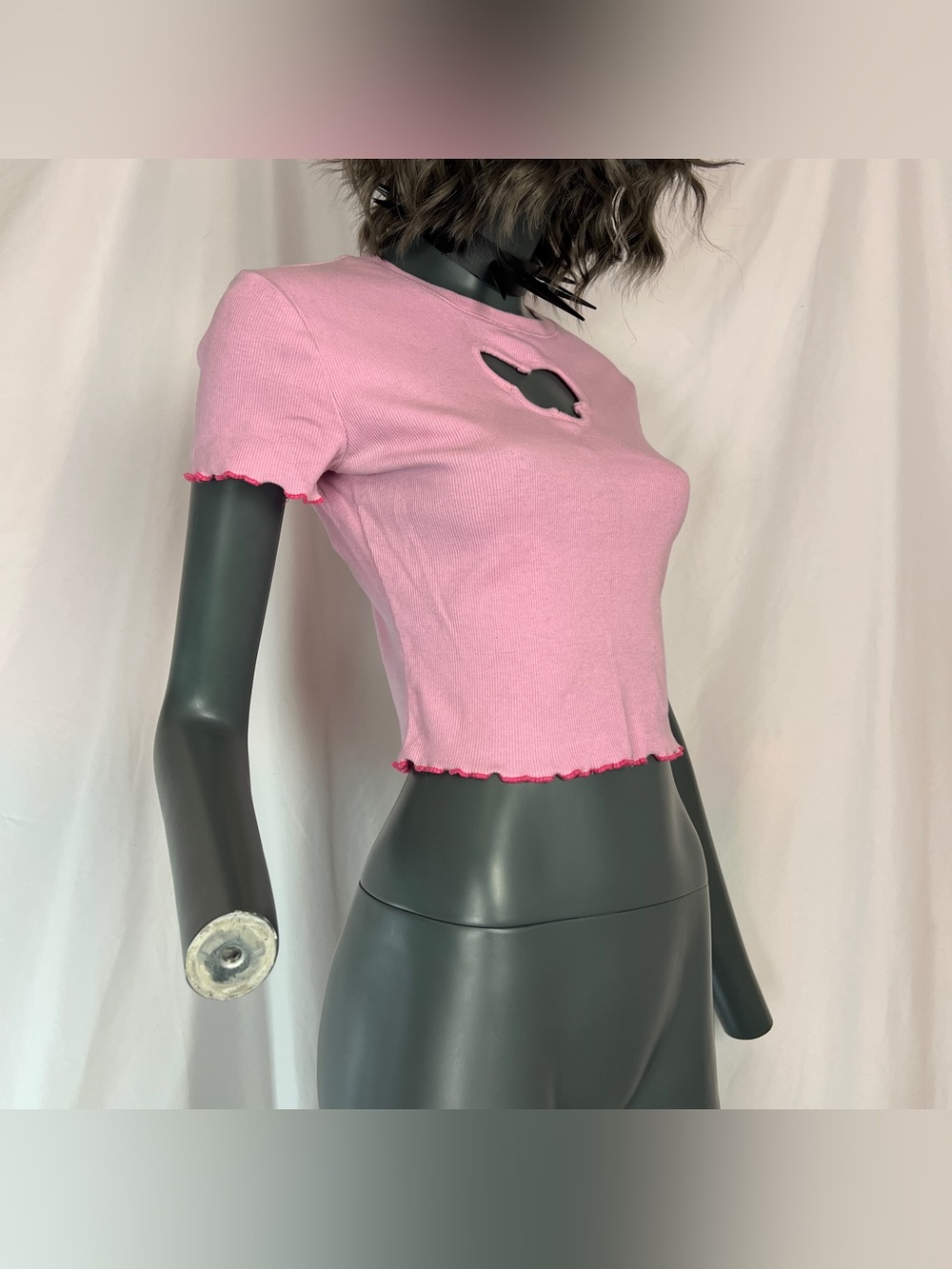 Pink Butterfly Cut Out Short Sleeve Crop Top